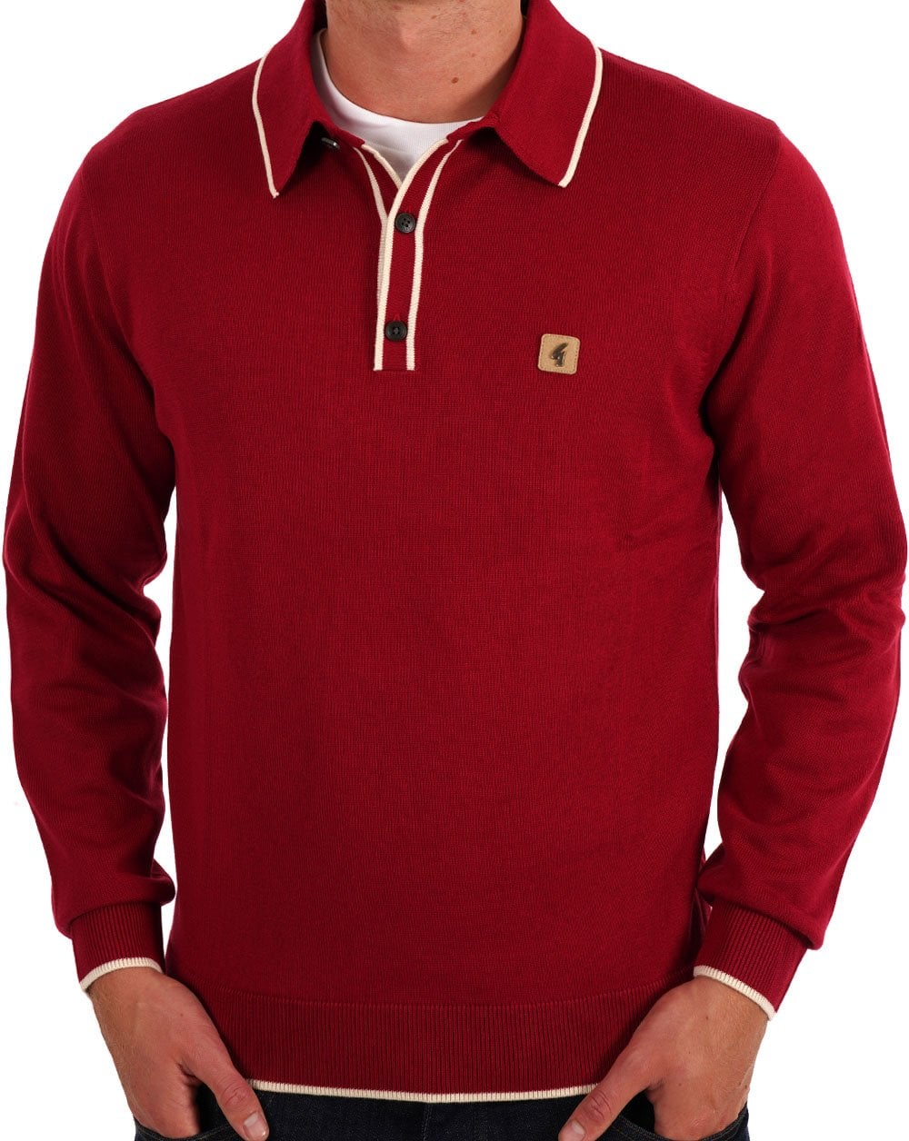 Gabicci Vintage Lineker Tipped Polo Cherry