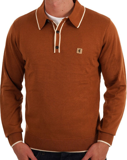 Gabicci Vintage Lineker Tipped Polo Knit Walnut