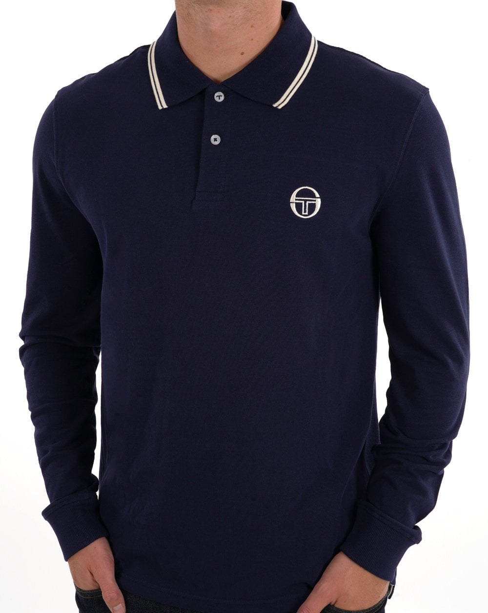 Sergio Tacchini Tipped LS Polo Shirt Navy Blue