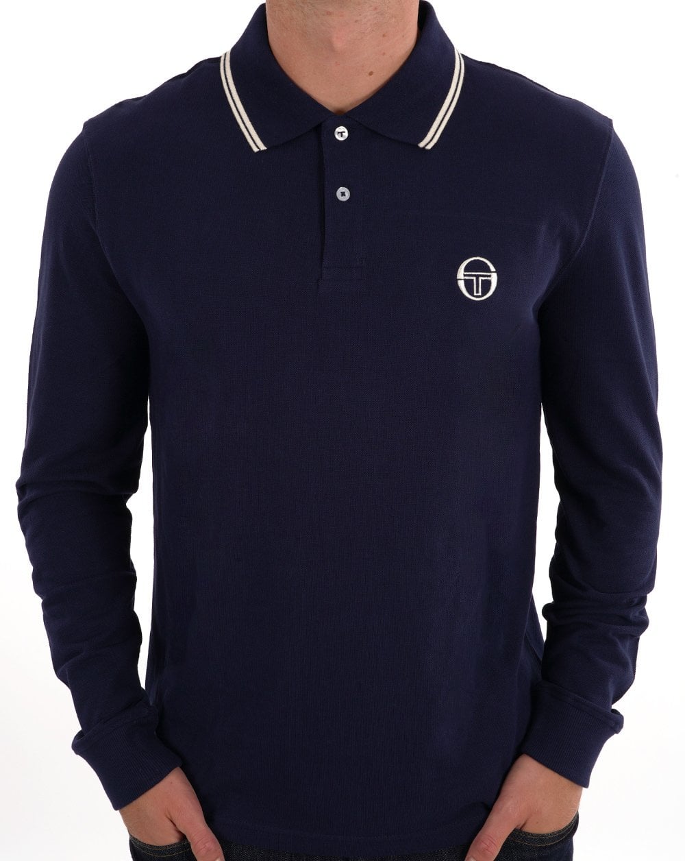 Sergio Tacchini Tipped LS Polo Shirt Navy Blue