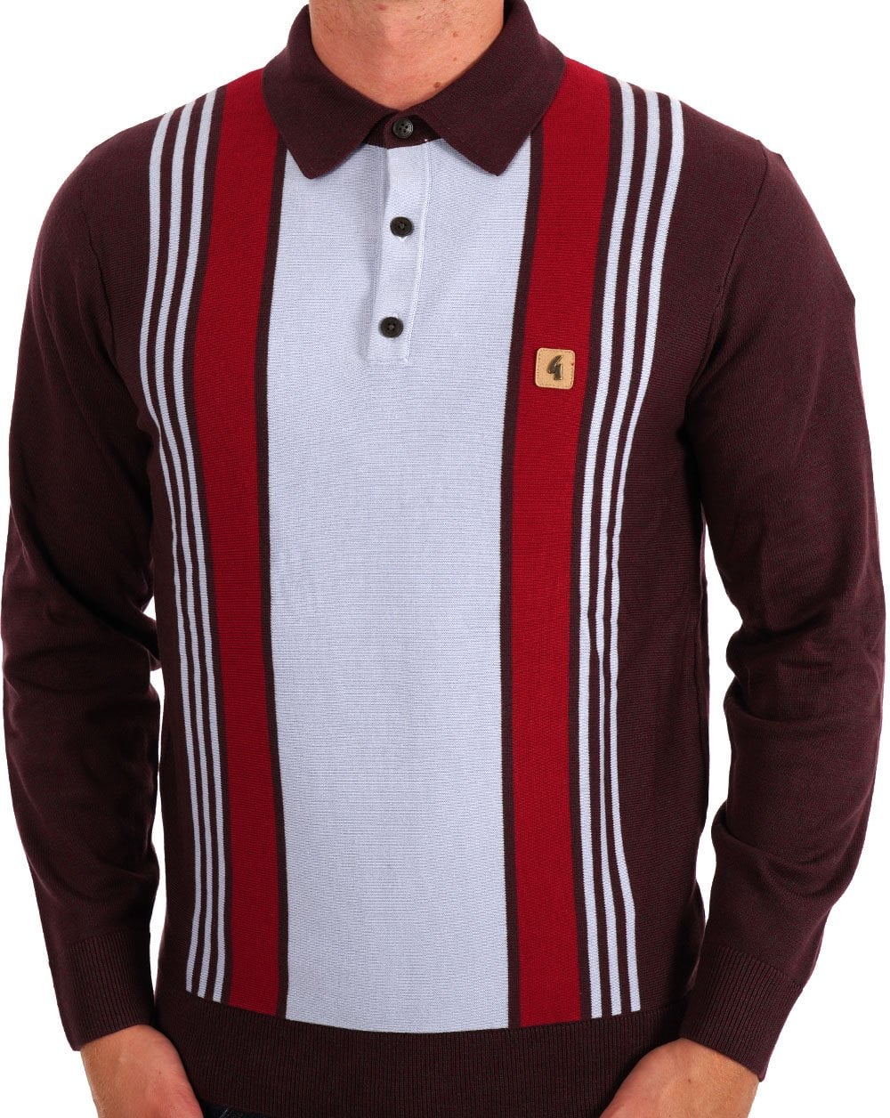 Gabicci Vintage Searle LS Knitted Polo Claret Sky