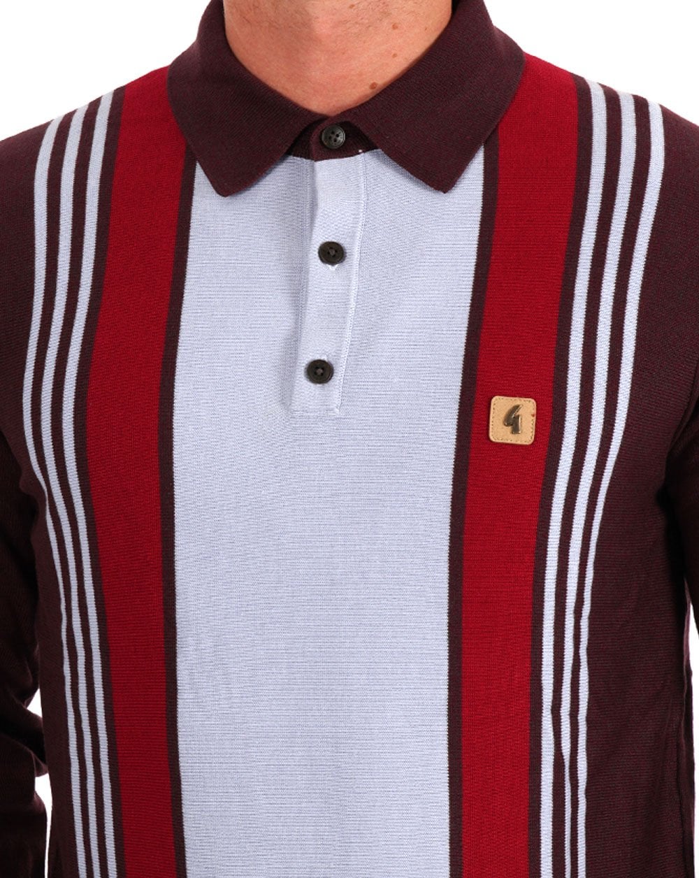Gabicci Vintage Searle LS Knitted Polo Claret Sky