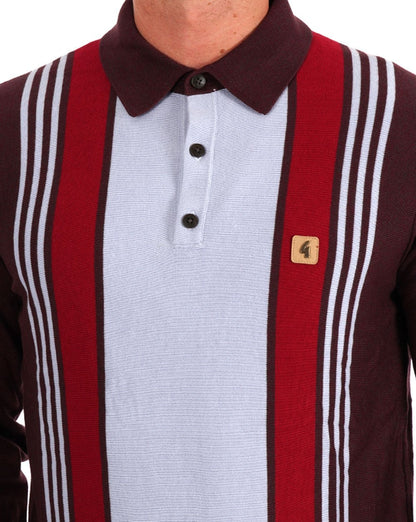 Gabicci Vintage Searle LS Knitted Polo Claret Sky