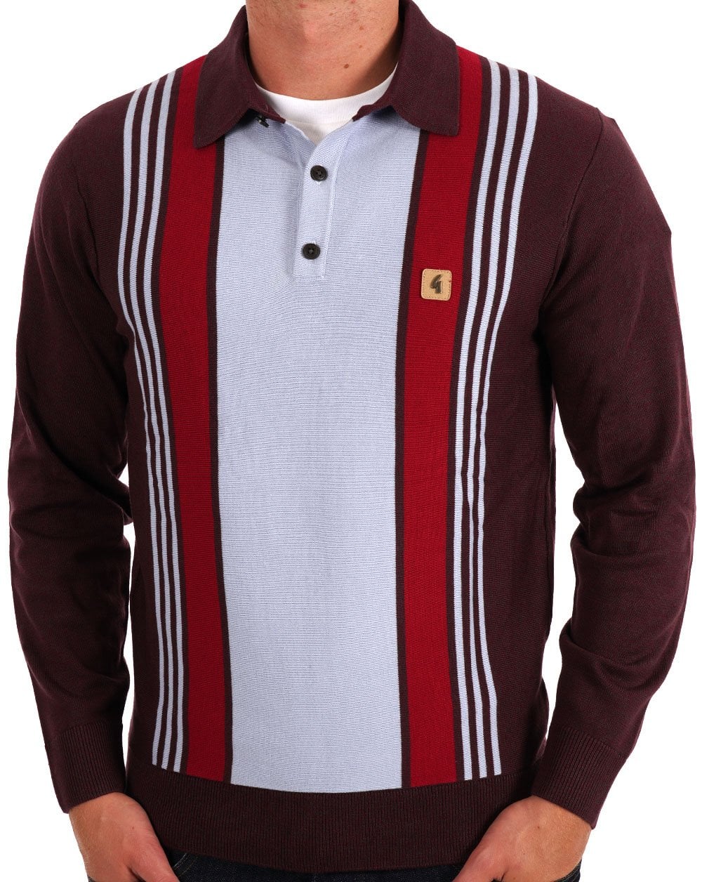 Gabicci Vintage Searle LS Knitted Polo Claret Sky