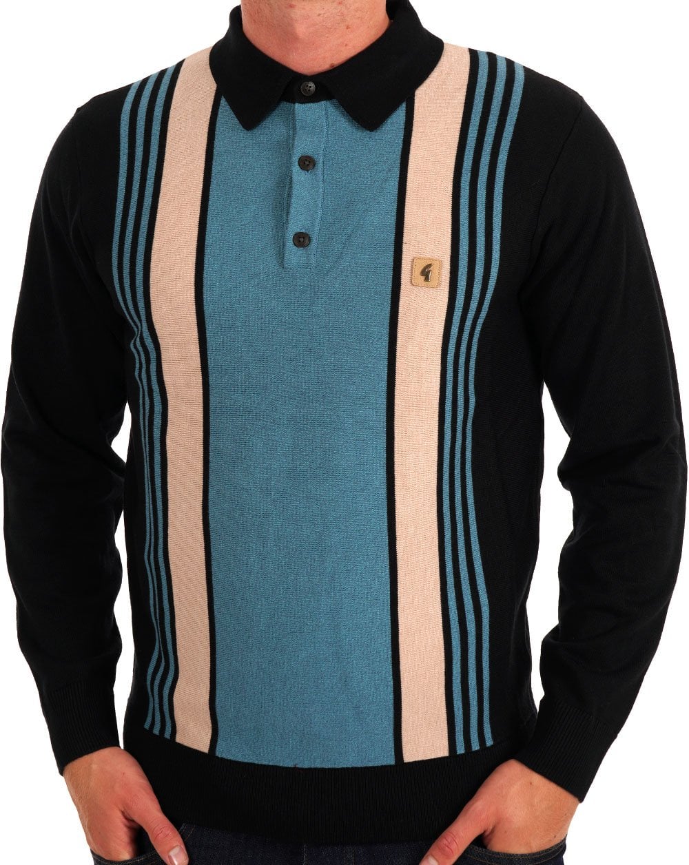 Gabicci Vintage Searle LS Knitted Polo Black