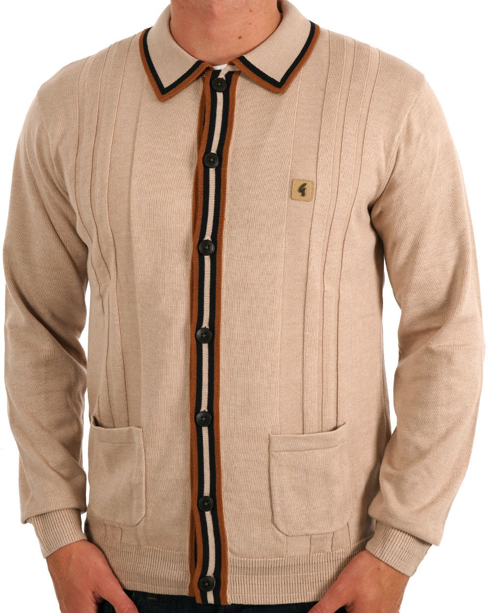 Gabicci Vintage Humphrey LS Knitted Polo Light Sand