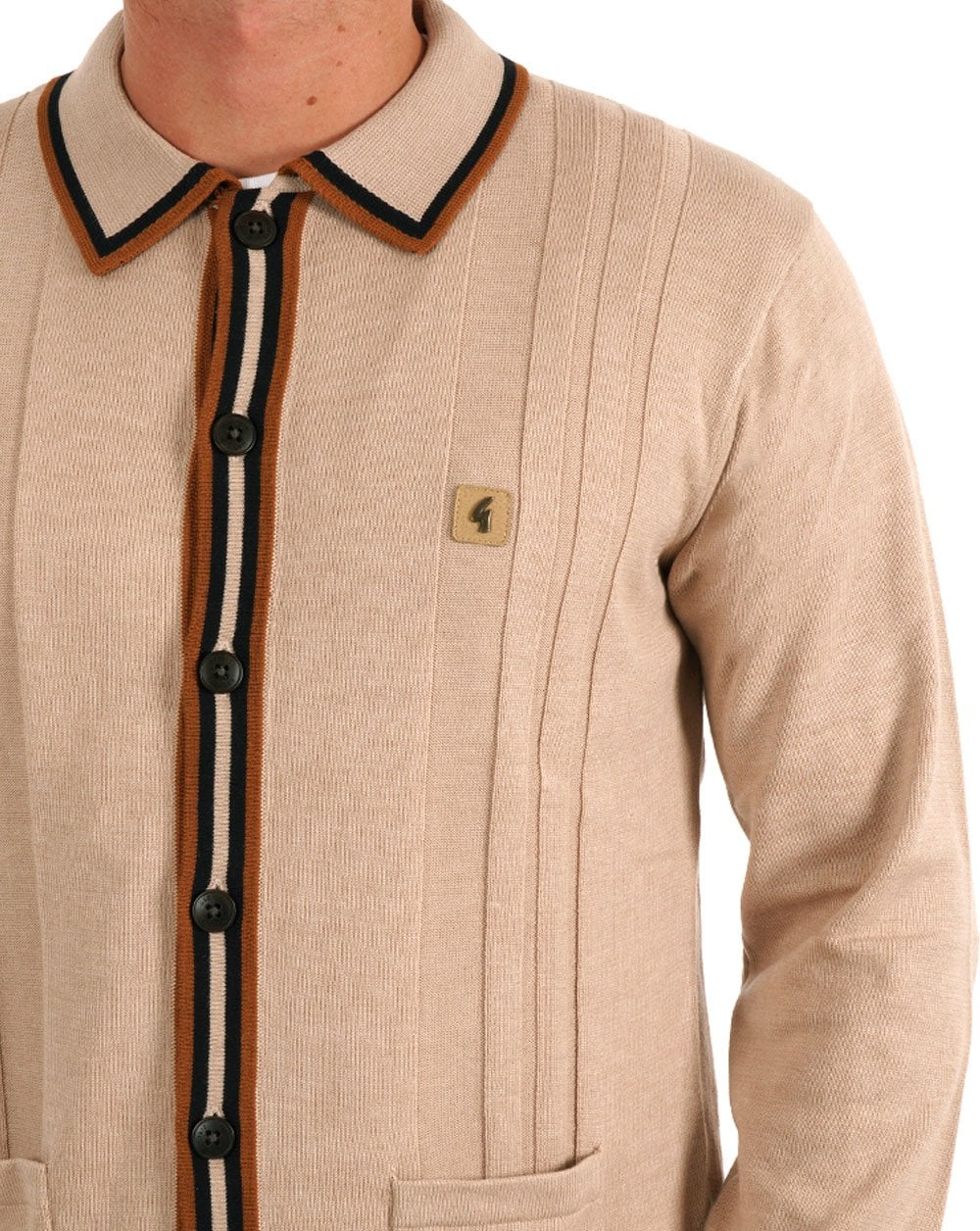 Gabicci Vintage Humphrey LS Knitted Polo Light Sand
