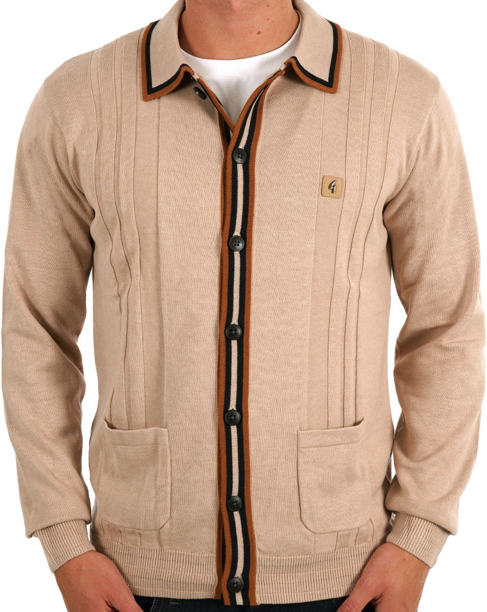 Gabicci Vintage Humphrey LS Knitted Polo Light Sand