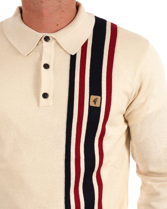 Gabicci Vintage Gabicci Vintage Soda Knit LS Polo Cream