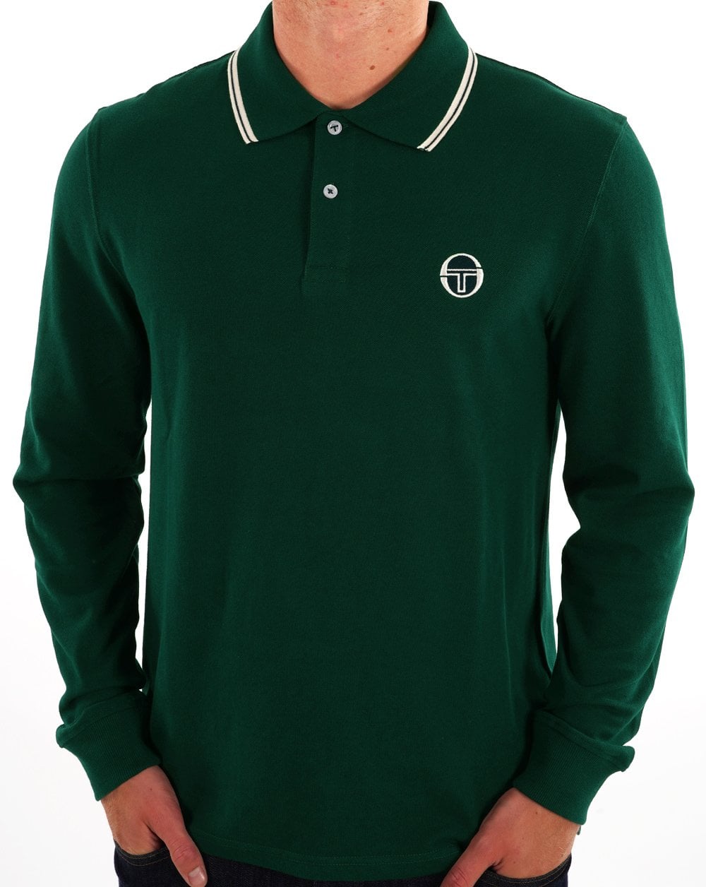 Sergio Tacchini Tipped Long Sleeve Polo Shirt Rainforest Green