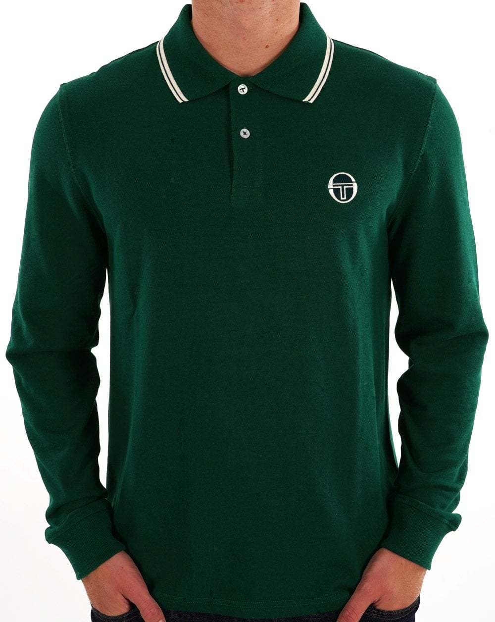 Sergio Tacchini Tipped Long Sleeve Polo Shirt Rainforest Green