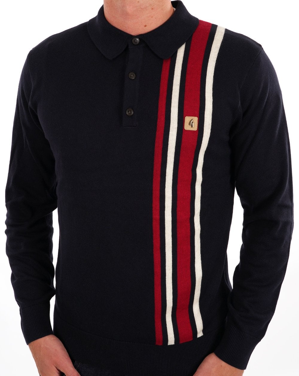 Gabicci Vintage Soda Knit LS Polo Navy Red