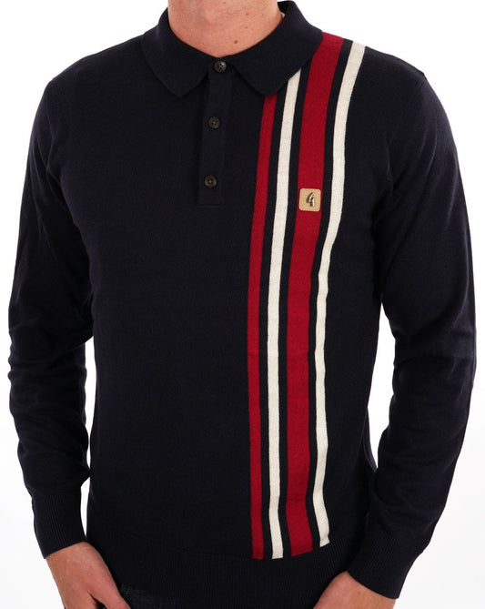 Gabicci Vintage Soda Knit LS Polo Navy Red