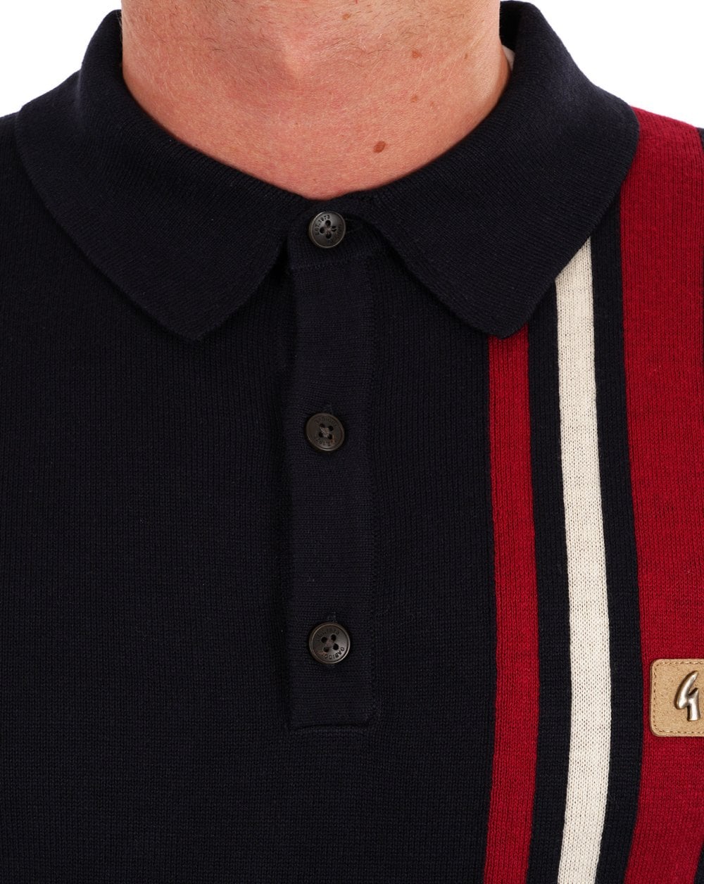 Gabicci Vintage Soda Knit LS Polo Navy Red