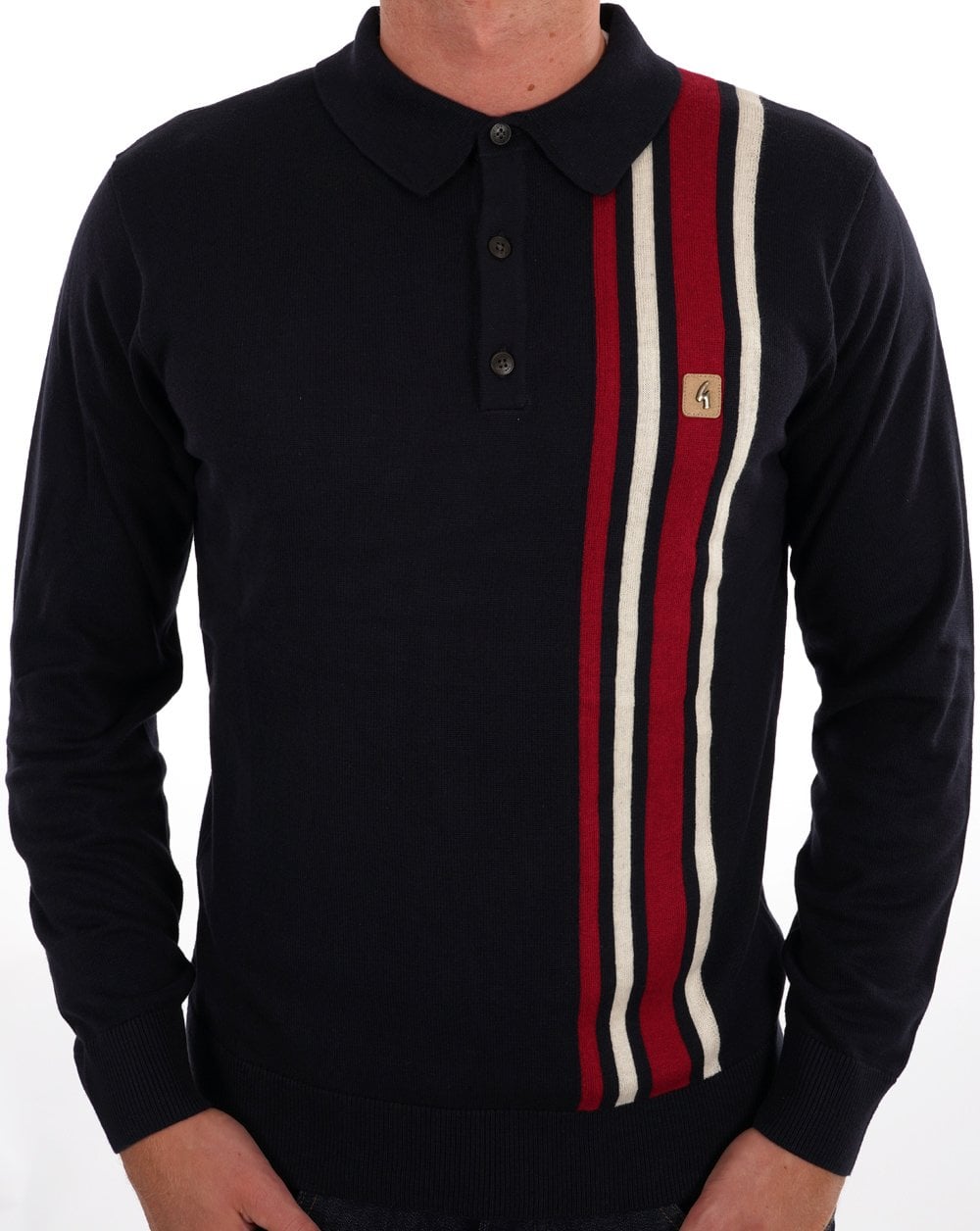 Gabicci Vintage Soda Knit LS Polo Navy Red