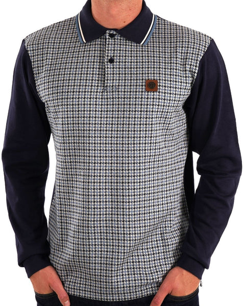 Trojan Houndstooth Long Sleeve Polo Navy
