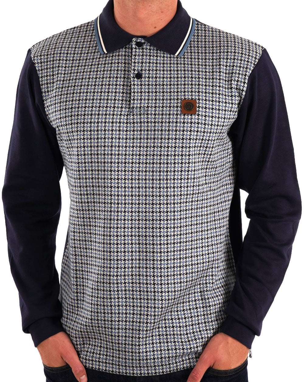 Trojan Houndstooth Long Sleeve Polo Navy