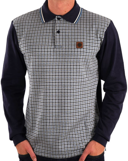 Trojan Houndstooth Long Sleeve Polo Navy