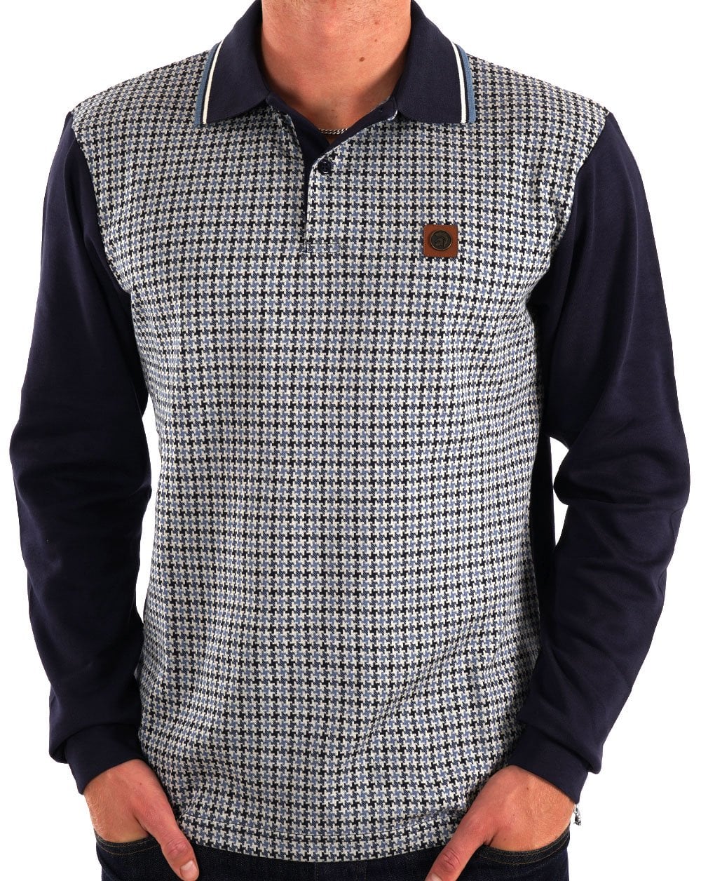 Trojan Houndstooth Long Sleeve Polo Navy