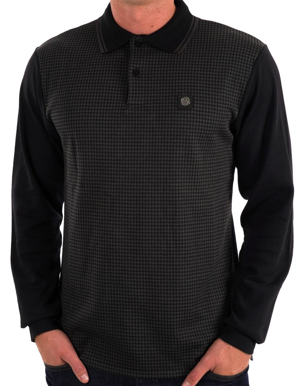 Trojan Houndstooth Long Sleeve Polo Black