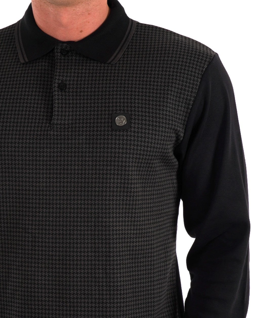 Trojan Houndstooth Long Sleeve Polo Black