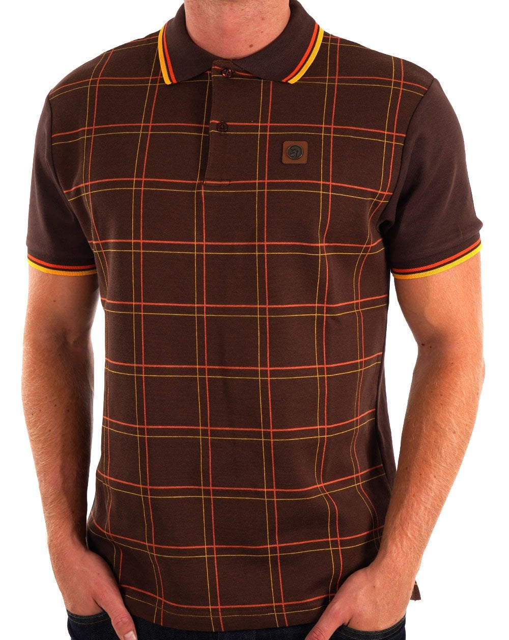 Trojan Check Panel Polo Chocolate
