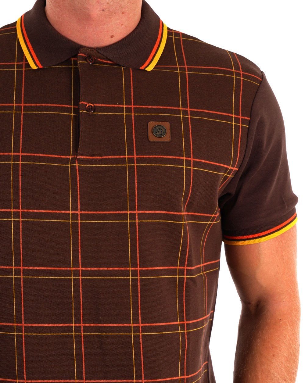 Trojan Check Panel Polo Chocolate