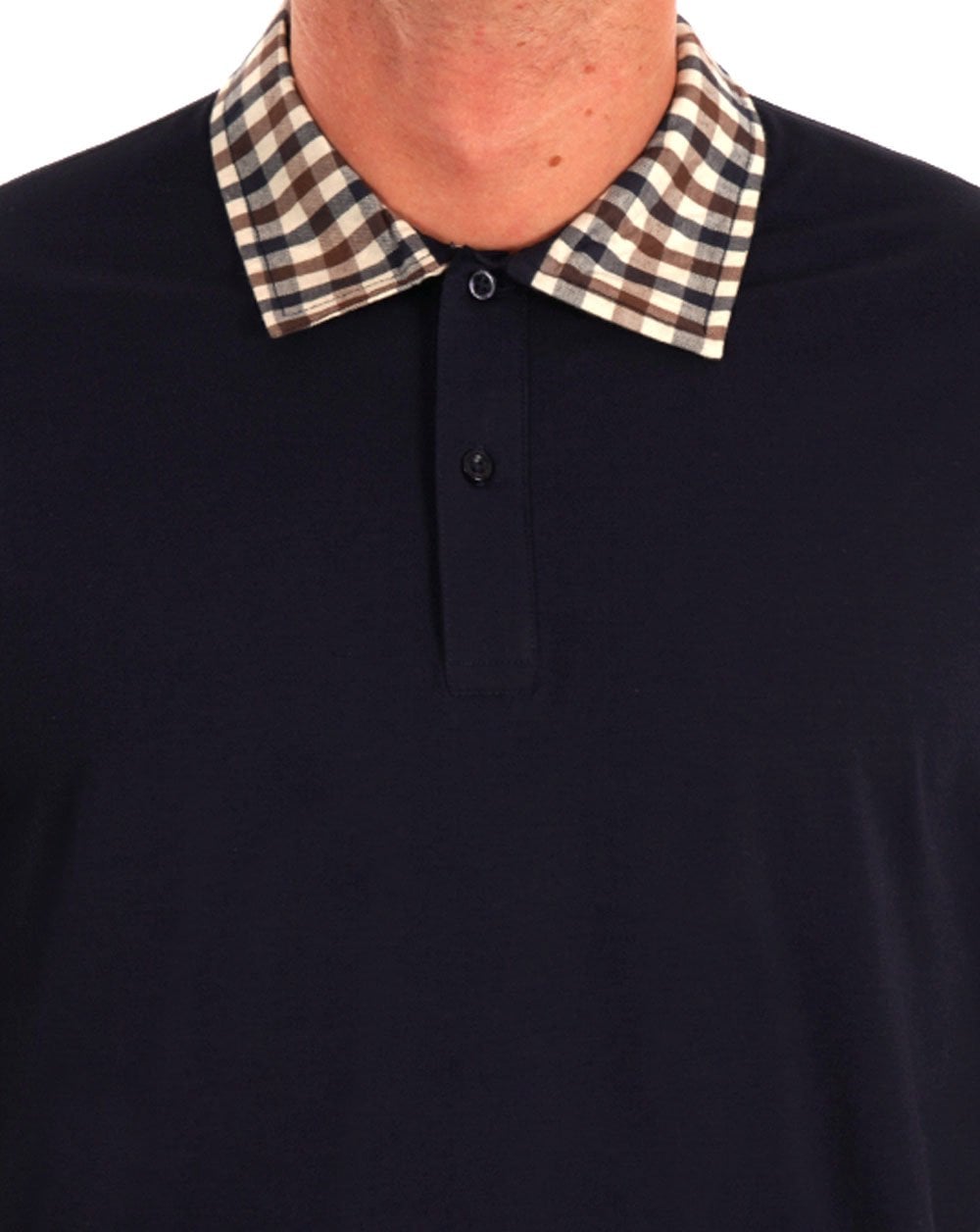 Aquascutum Club Check Collar LS Polo Navy