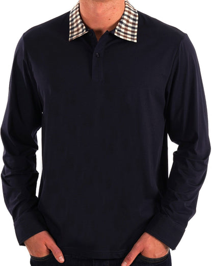 Aquascutum Club Check Collar LS Polo Navy