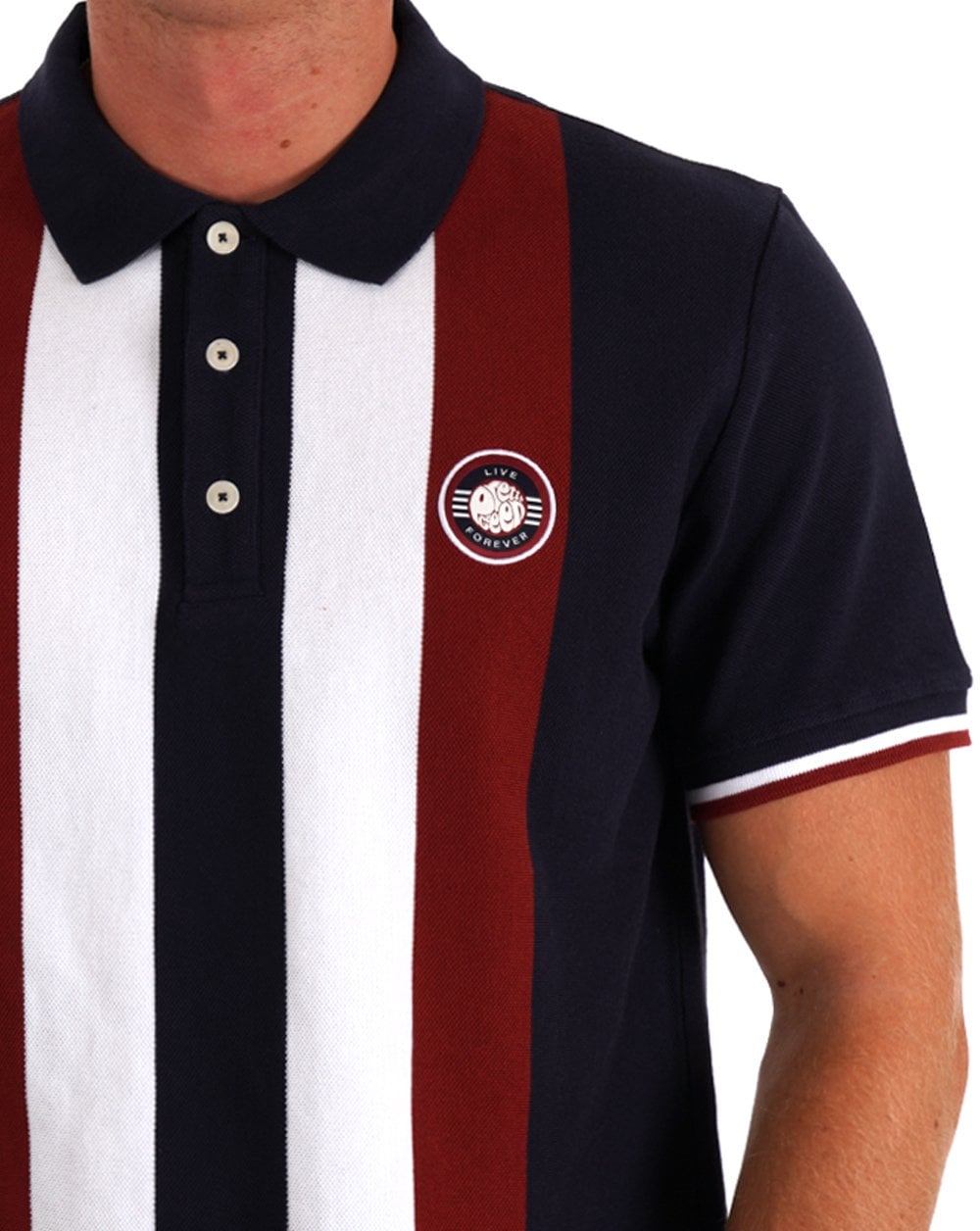 Pretty Green Live Forever Engineered Stripe Polo Navy