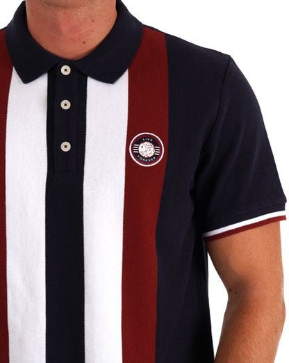 Pretty Green Live Forever Engineered Stripe Polo Navy