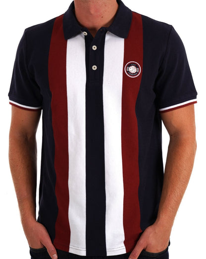 Pretty Green Live Forever Engineered Stripe Polo Navy