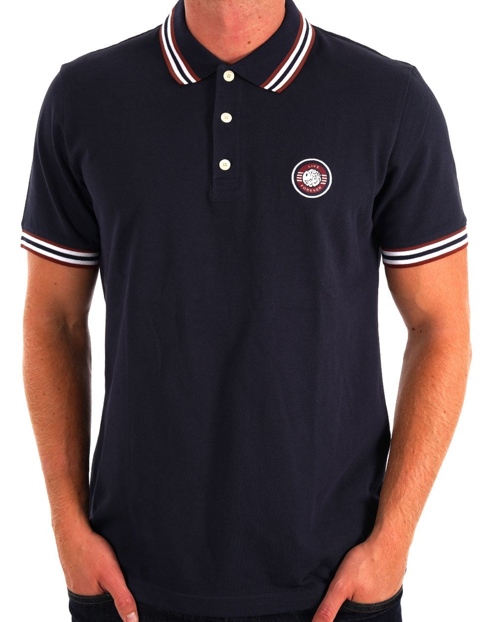 Pretty Green Live Forever Tipped Polo Navy