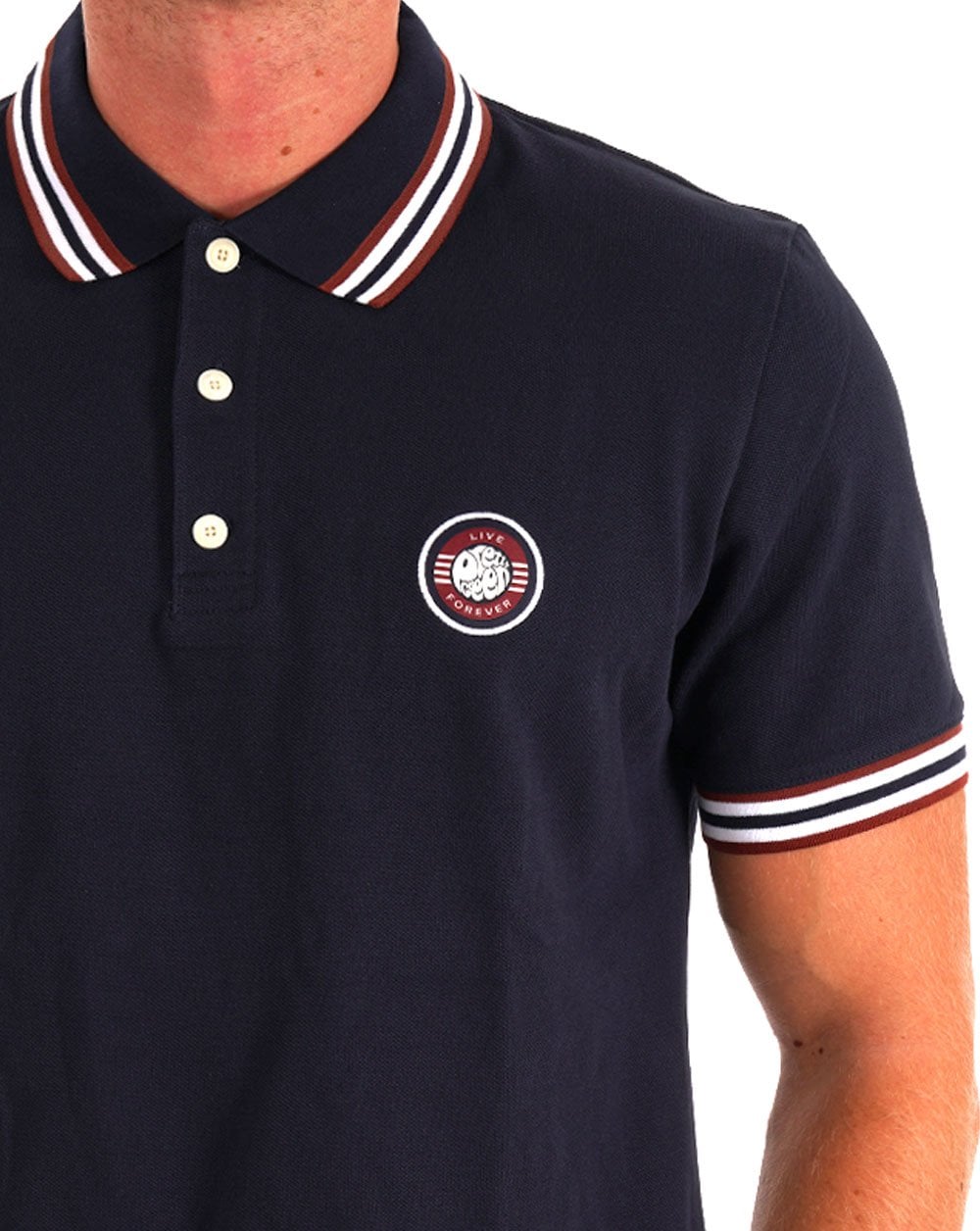 Pretty Green Live Forever Tipped Polo Navy
