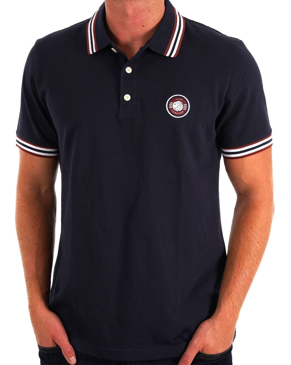Pretty Green Live Forever Tipped Polo Navy