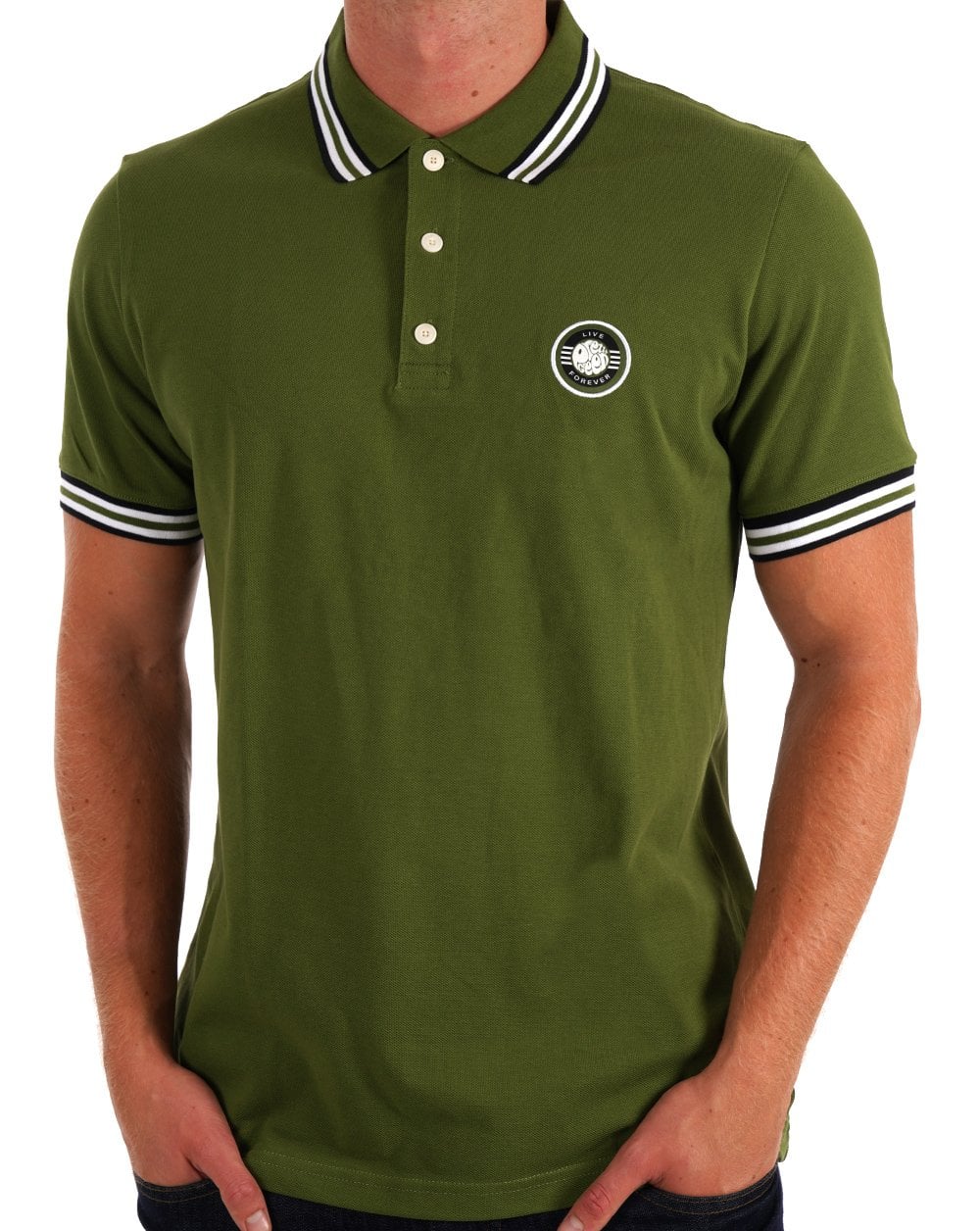 Pretty Green Live Forever Tipped Polo Green