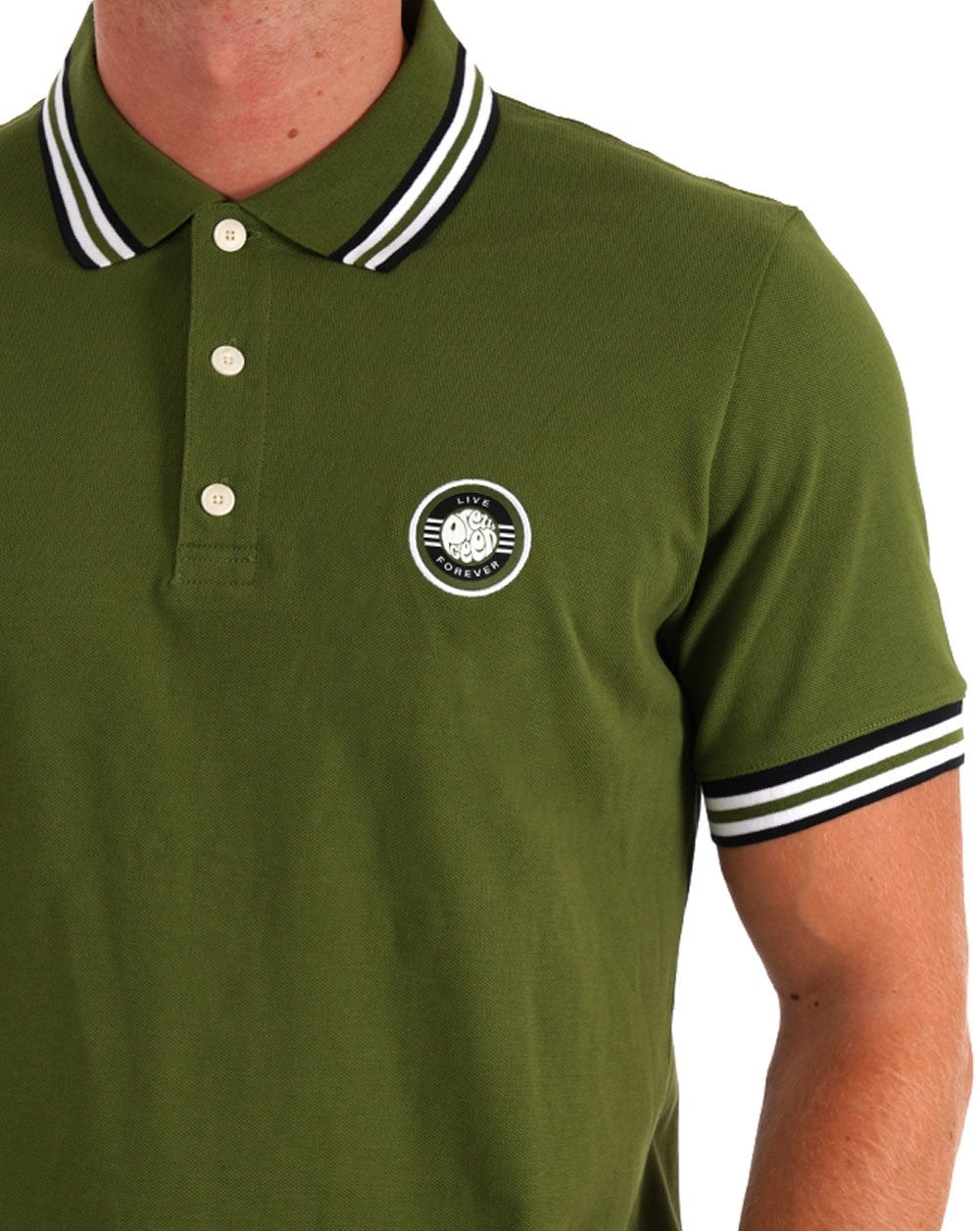 Pretty Green Live Forever Tipped Polo Green