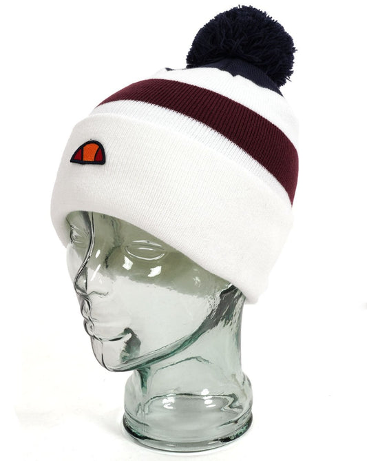 Ellesse Tanvi Pom Pom Beanie White/Navy/Burgundy