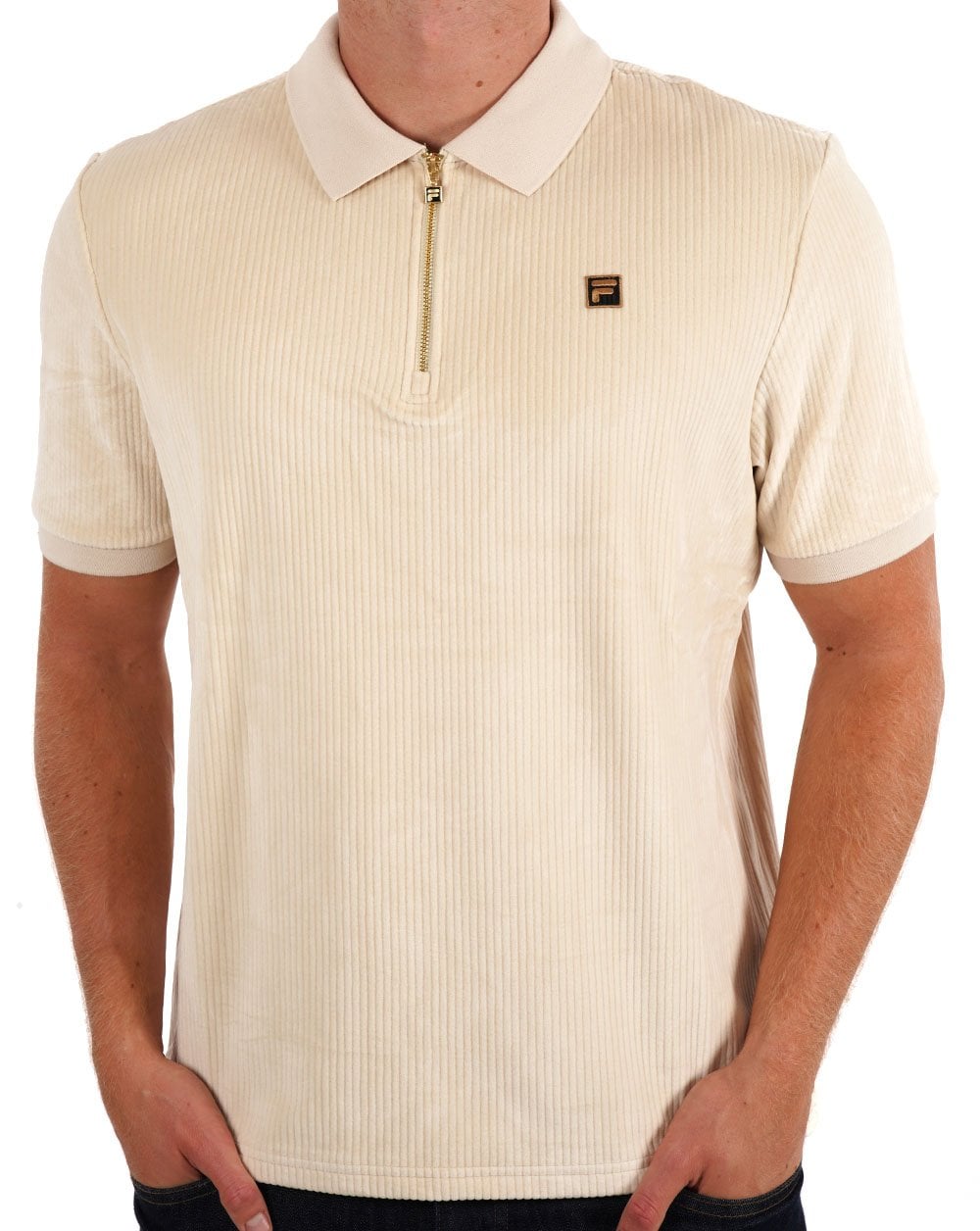 Fila Gold Corded Velour Polo Shirt Ecru