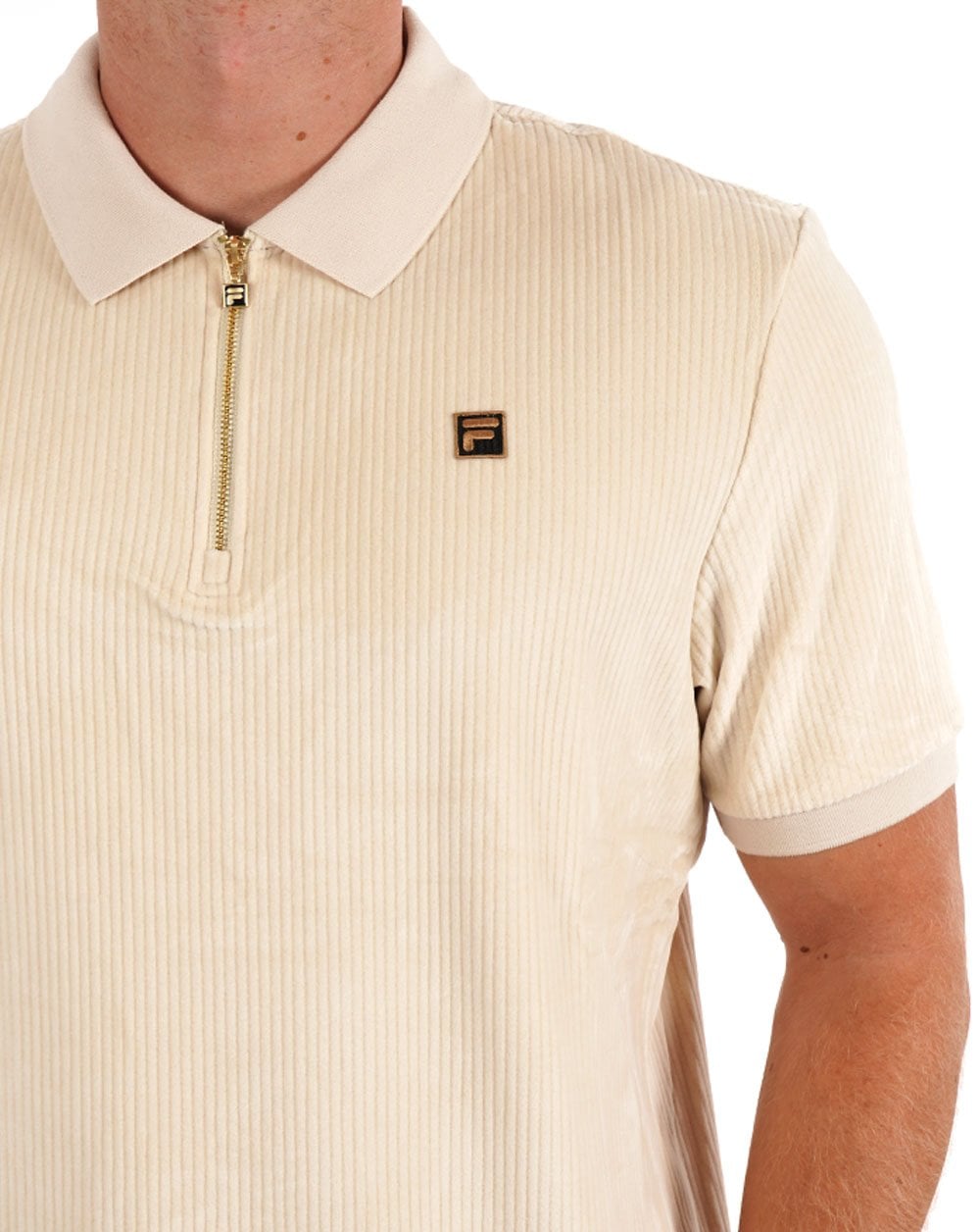 Fila Gold Corded Velour Polo Shirt Ecru