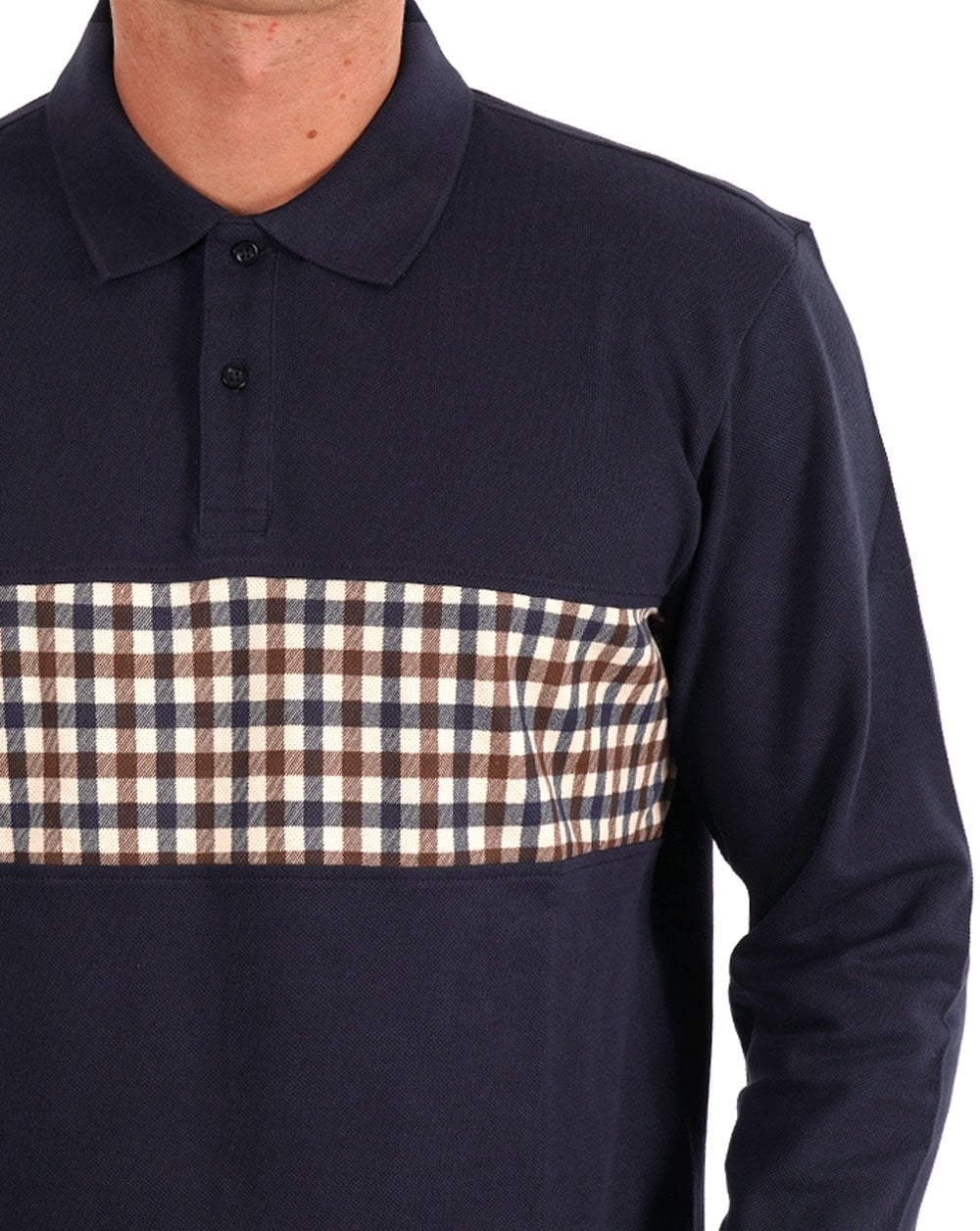 Aquascutum Club Check Insert LS Polo Navy
