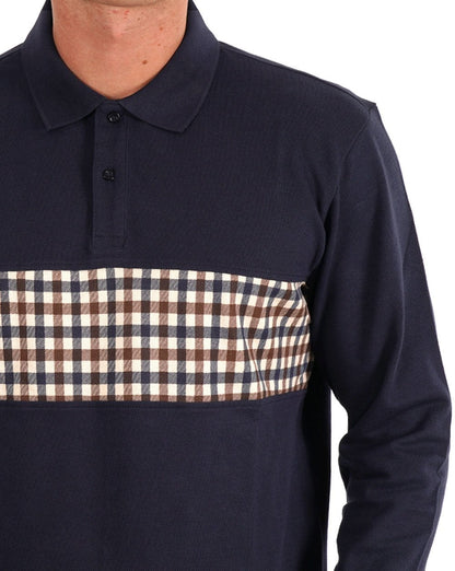Aquascutum Club Check Insert LS Polo Navy