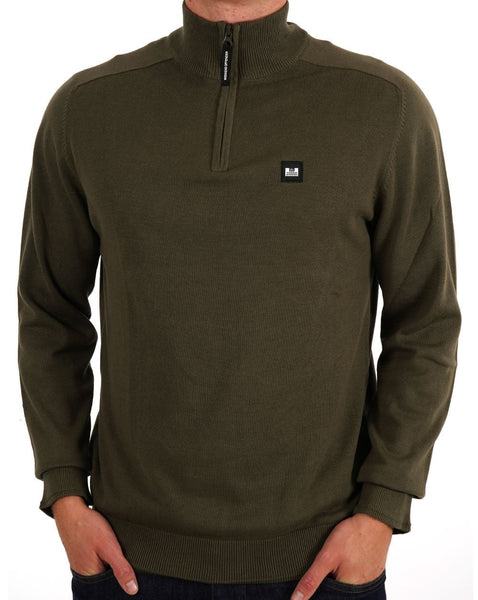 Weekend Offender Pierre 1/4 Zip Knit Khaki Green