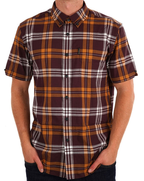 Ben Sherman Block Check Short Sleeve Shirt Wine