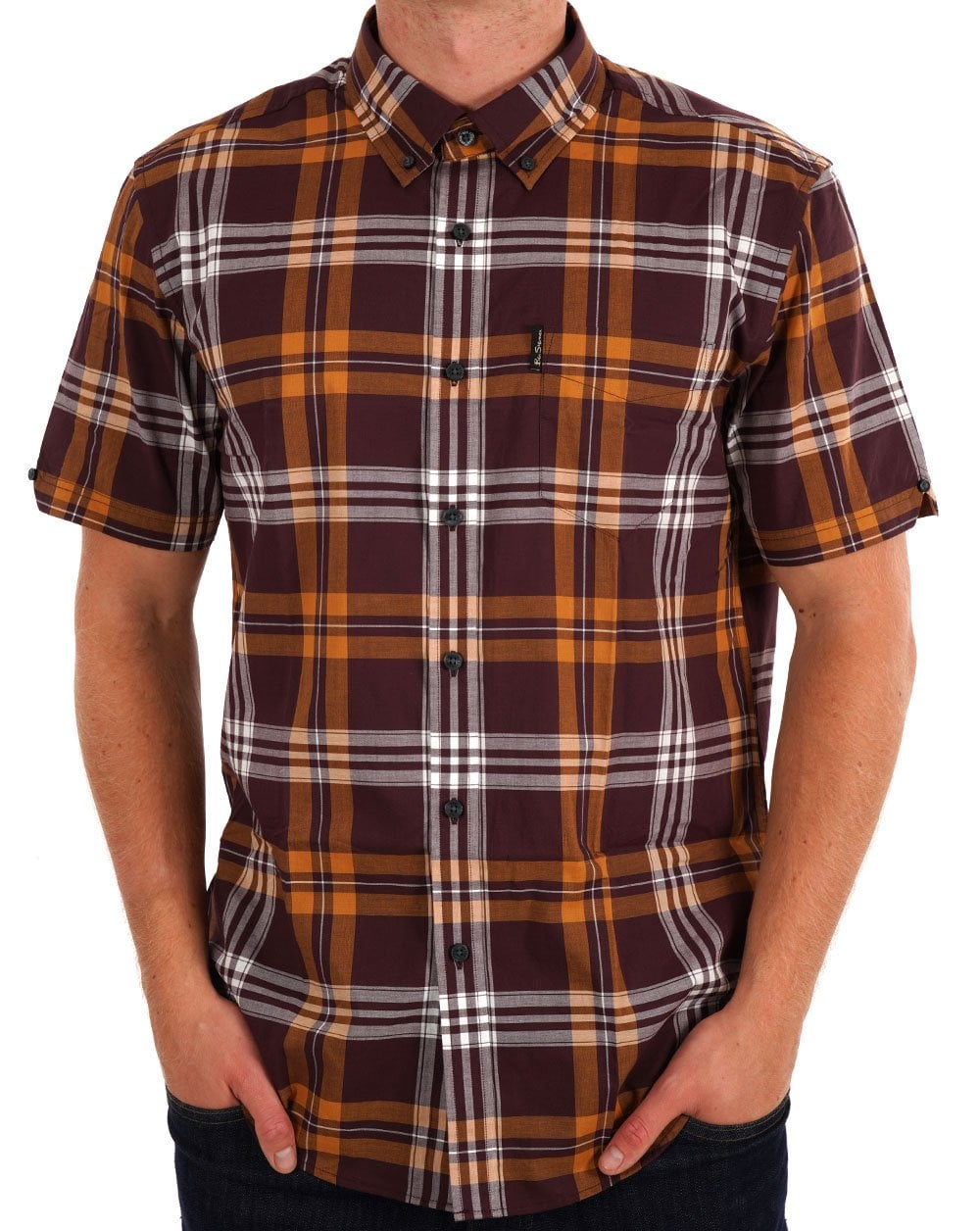 Ben Sherman Block Check Short Sleeve Shirt Wine