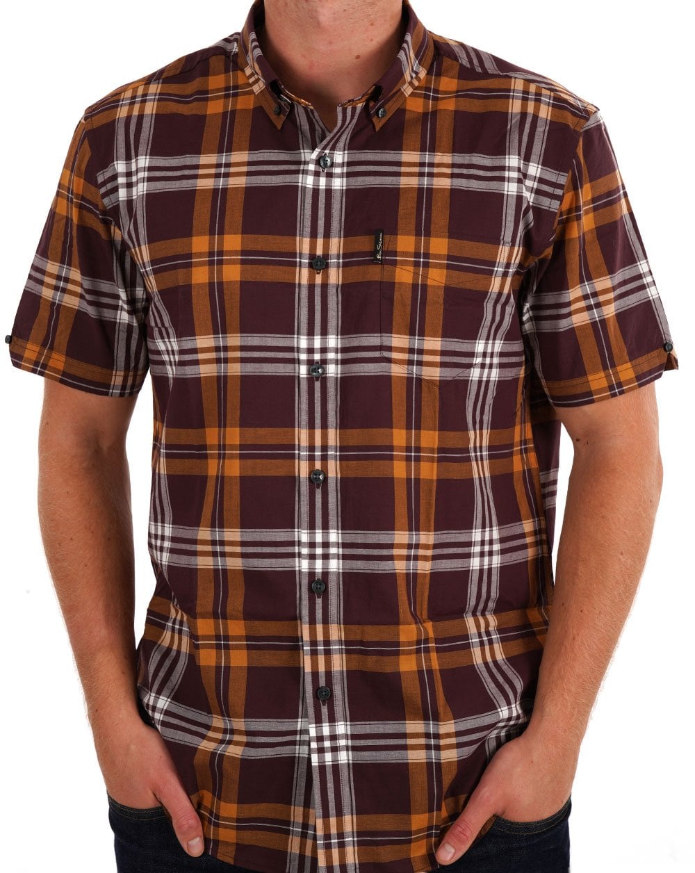 Ben Sherman Block Check Short Sleeve Shirt Wine