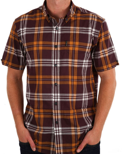 Ben Sherman Block Check Short Sleeve Shirt Wine