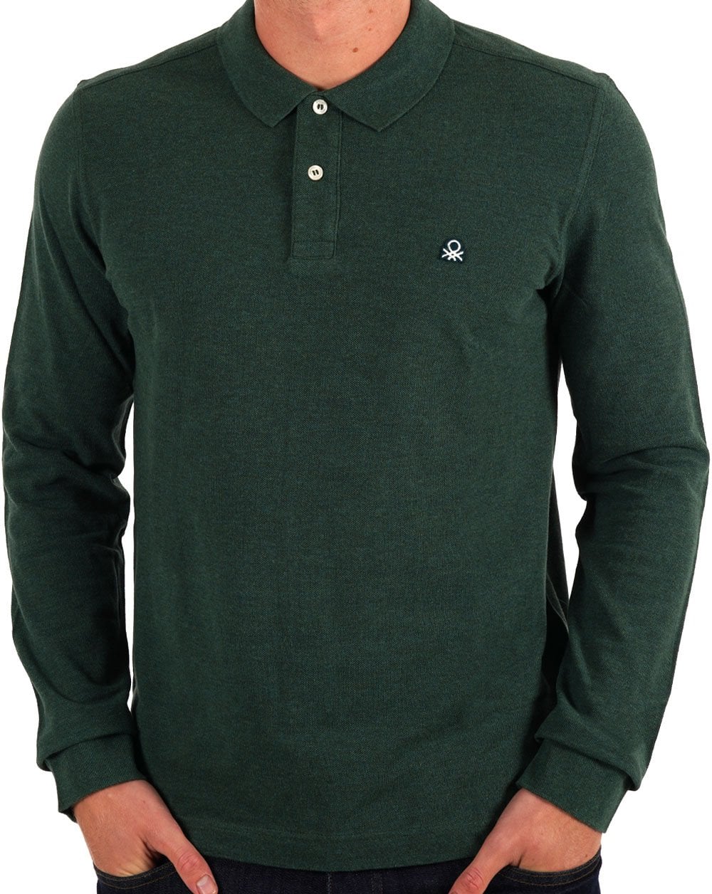 Benetton Long Sleeve Polo Shirt Green
