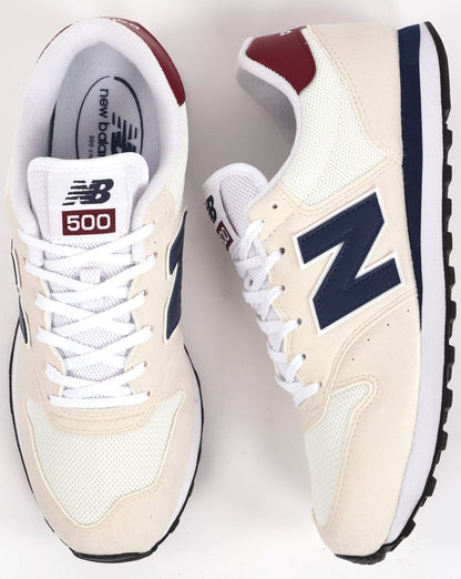 New Balance 500 Trainer Off White/Navy/Burgundy