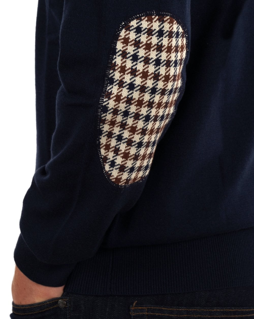 Aquascutum Club Check Elbow Knit Navy